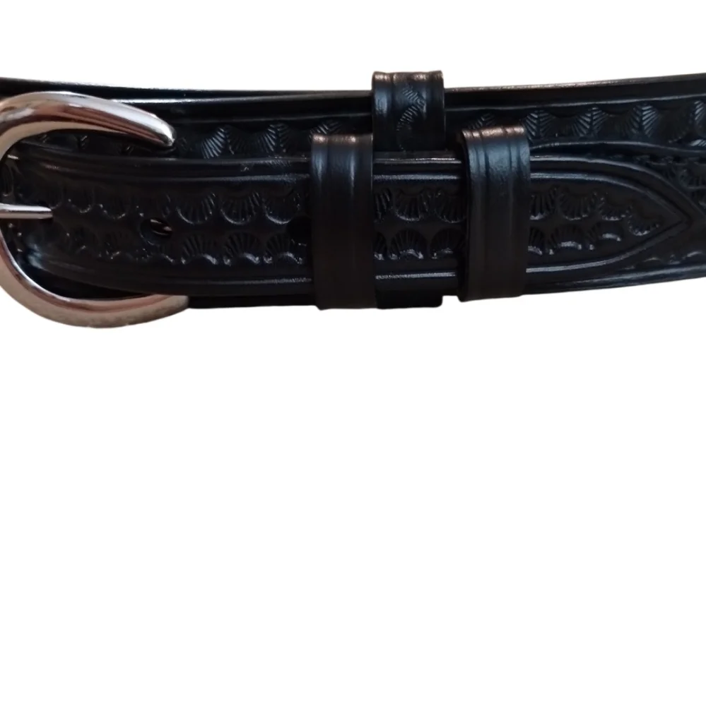 Men's Dutyman Basketweave Style Black Leather Belt with Silver Buckle Size 40